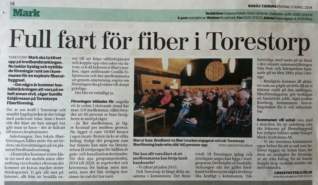 Torestorps Fiber i Borås Tidning
